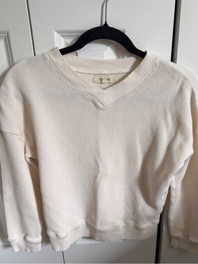 Madewell Cream V-Neck Waffle Knit Sweater